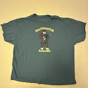 Scotsquatch Asheville North Carolina Graphic Tee Sasquatch Playing Bag Pipes